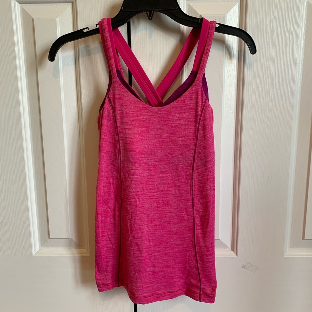 Lululemon pink tank top with build in bra, size 2